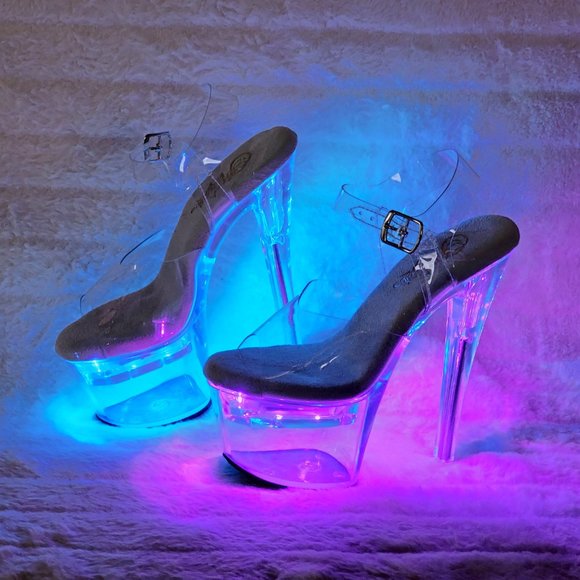 Led Lighted Multi Function Flashdance Clear Platform 7" Heels - Picture 1 of 17